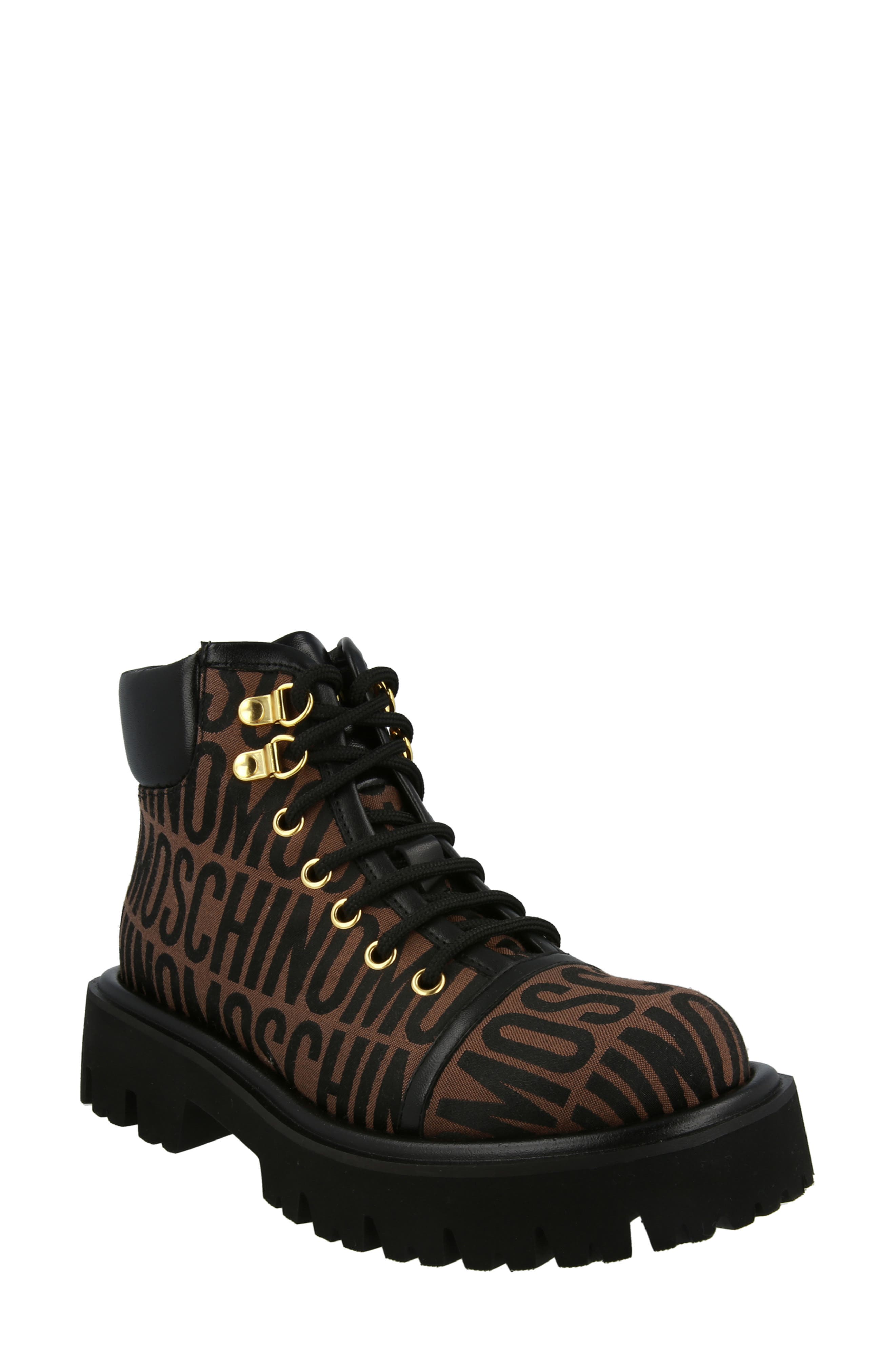 Moschino Lug Sole Lace-Up Boot, Main, color, Brown