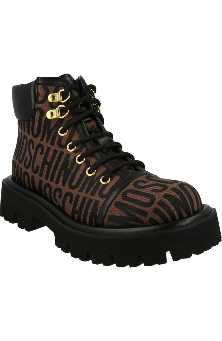 Moschino Lug Sole Lace-Up Boot, Main, color, Brown
