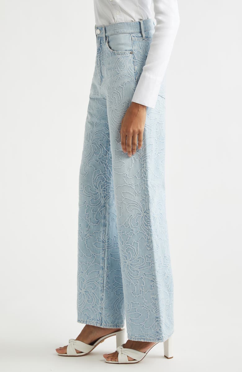 Veronica Beard Taylor Embroidered High Waist Wide Leg Jeans, Alternate, color, Sun Spark