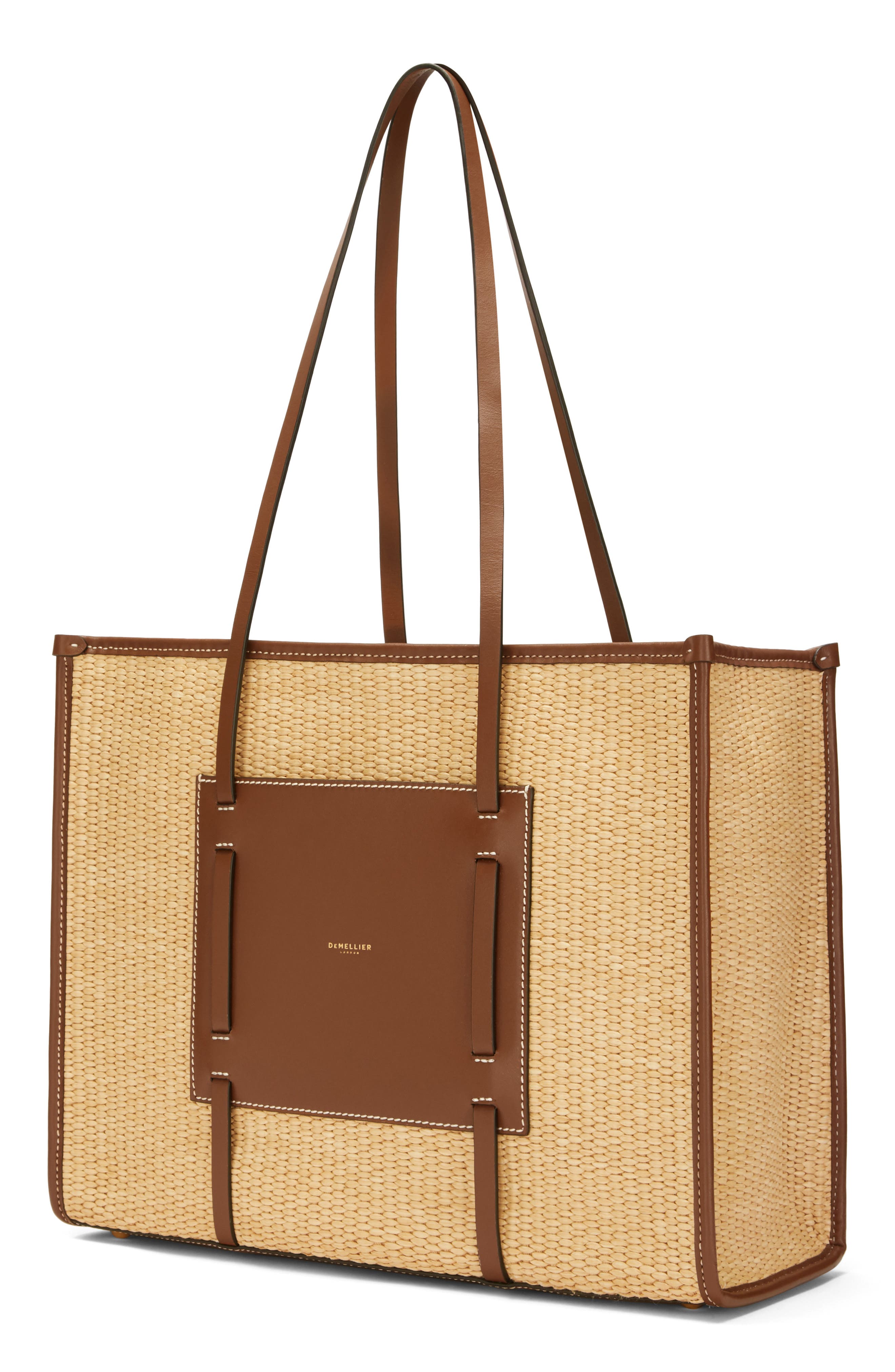 DeMellier Capri Woven Raffia Tote, Alternate, color, Warm/ Tan W/ Ecru Stitching