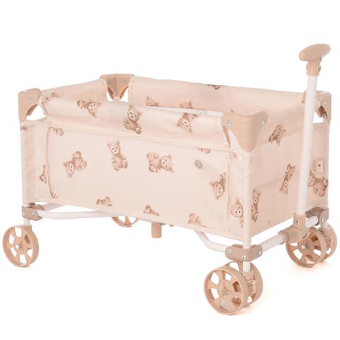 Teddy Toy Wagon Beige & Bear, Push & Pull Cart, Kids 3+