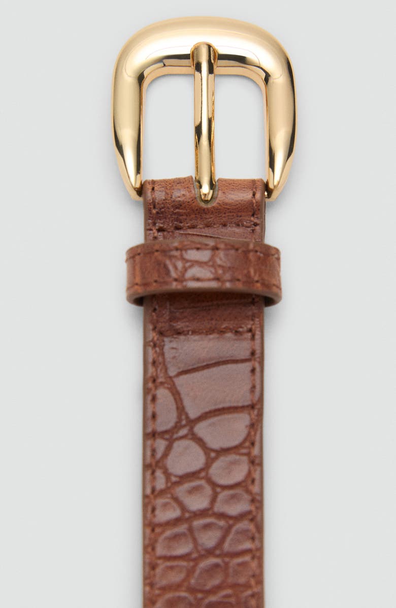 MANGO Croc Embossed Faux Leather Belt, Alternate, color, Brown