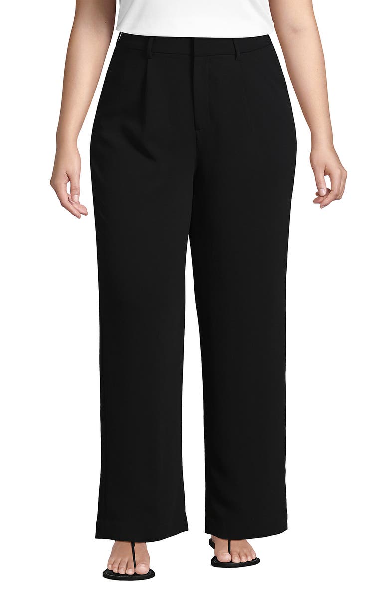 Lands' End Crepe High Rise Pleated Wide Leg Pants, Main, color, 