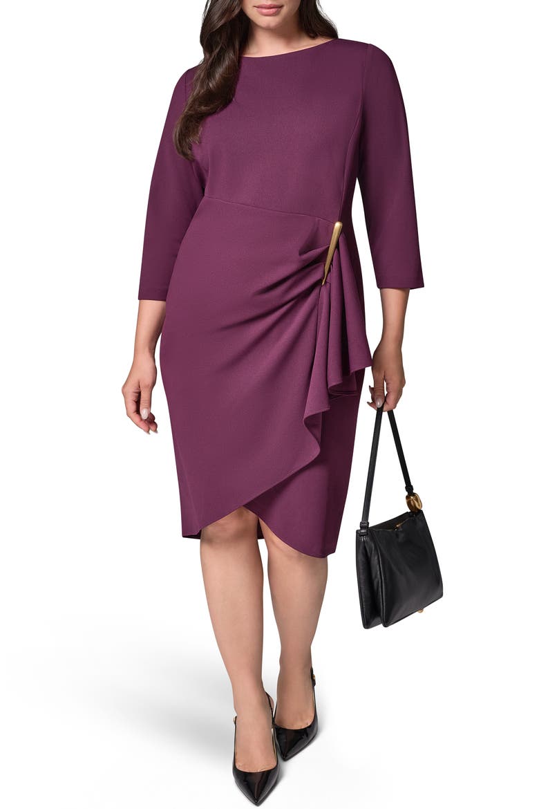 Side Drape Sheath Dress, Alternate, color, BERRY