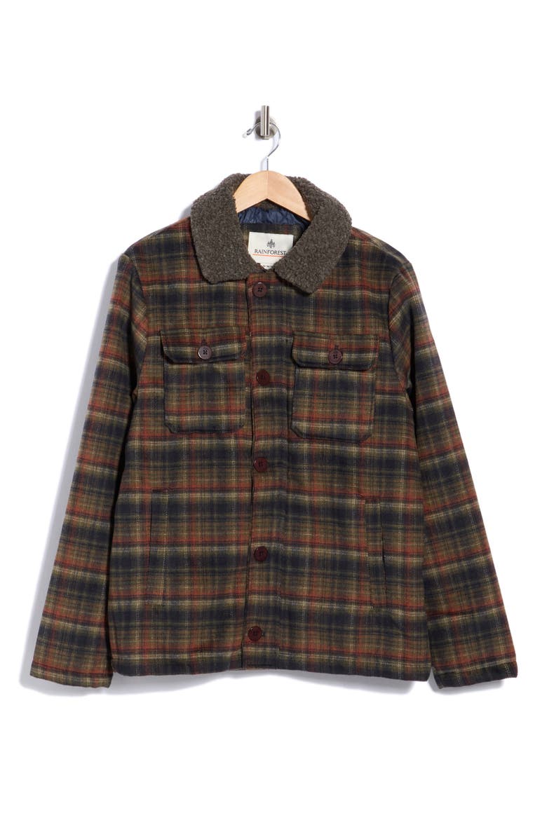 Plaid Faux Wool Shirt Jacket, Main, color, OLIVE PLAID