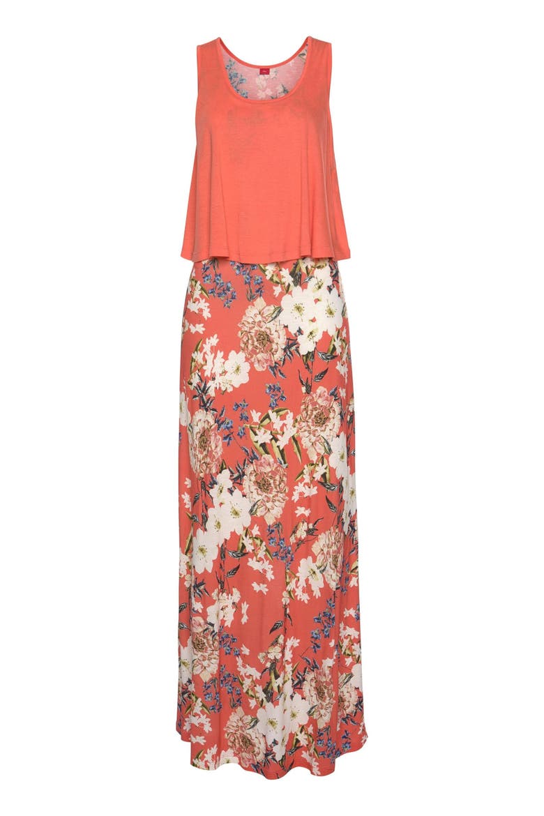 Layered Look Maxi Dress, Alternate, color, Coral-Patterned