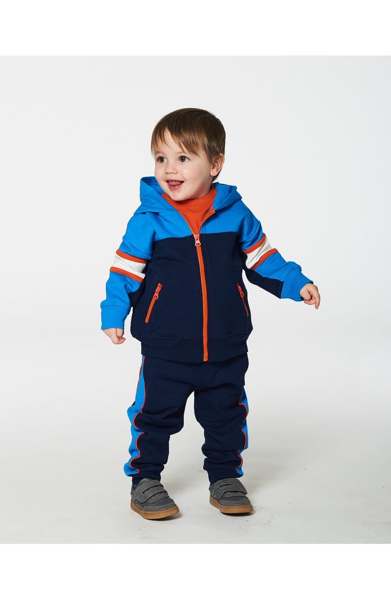 Deux par Deux Little Boy's Full Zip Colorblock Hooded Fleece Sweatshirt Navy, Alternate, color, 