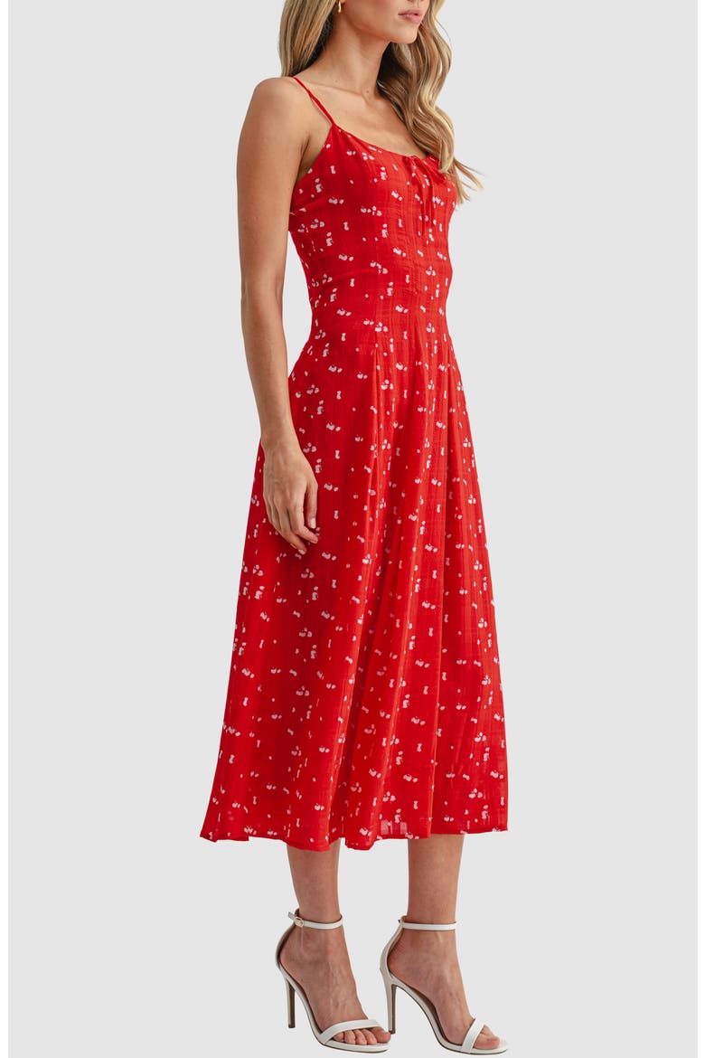 Pleated Midi Dress, Alternate, color, RED DITSY