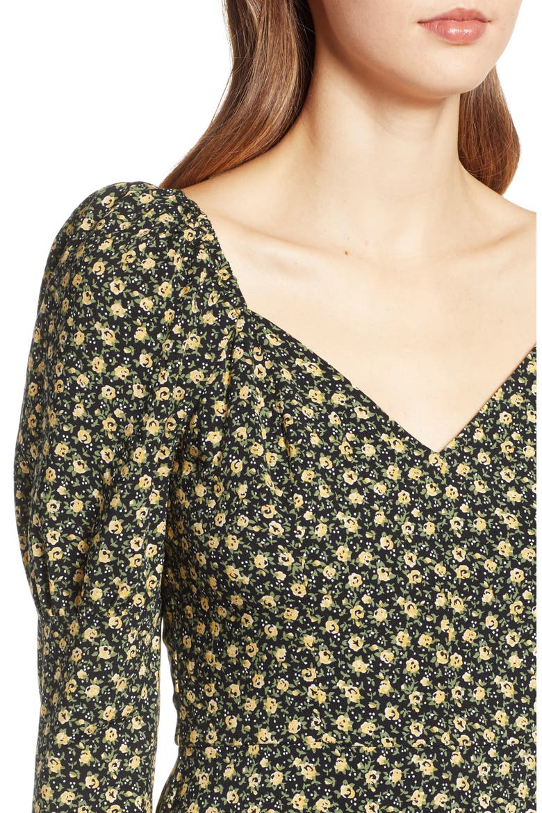 Floral Print Minidress, Alternate, color, BLACK YELLOW FLORAL