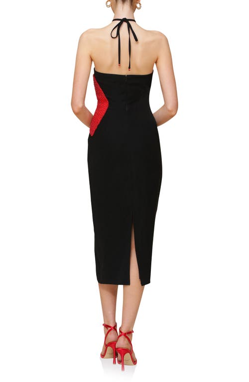 Avec Les Filles Heart Appliqué Halter Midi Dress In Black Red