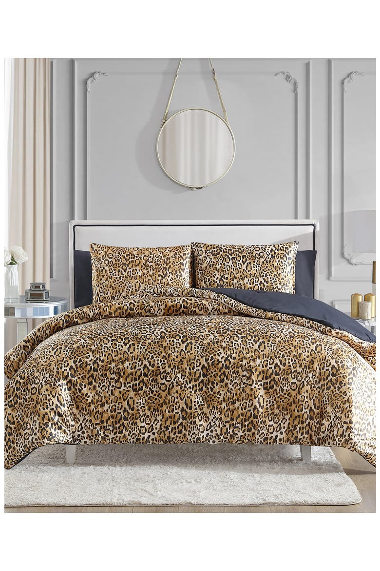 Monica Leopard Print Comforter Set, Alternate, color, BROWN