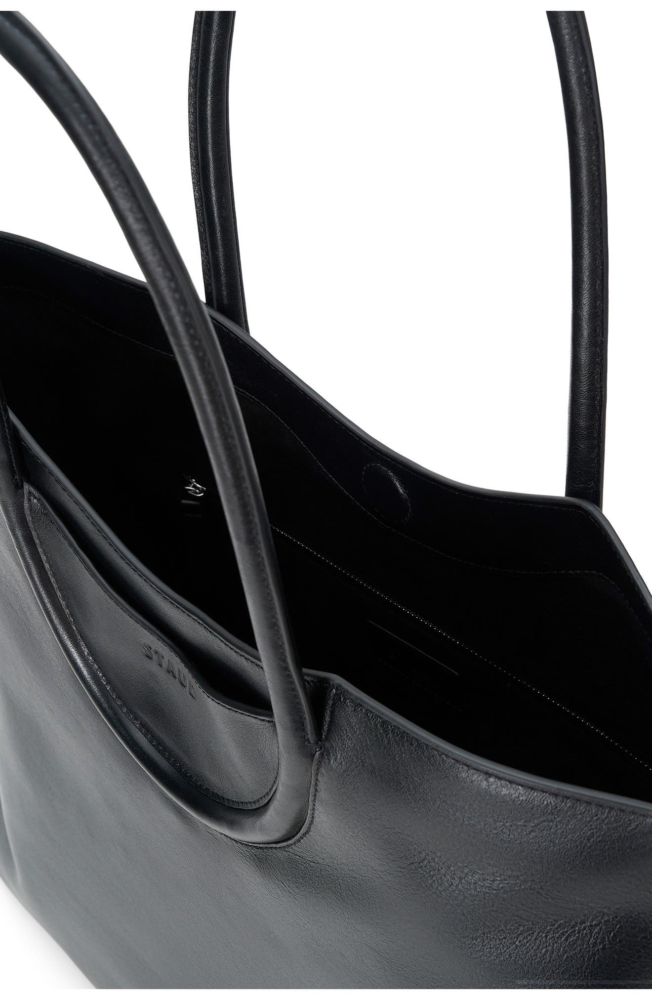 Maude North-South Leather Tote, Alternate, color, BLACK