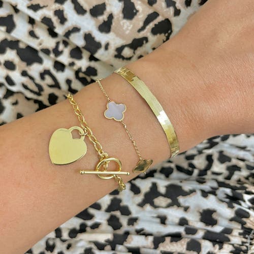 The Lovery Fine Jewelry Small Mother Of Pearl And Gold Clover Bracelet In Multi