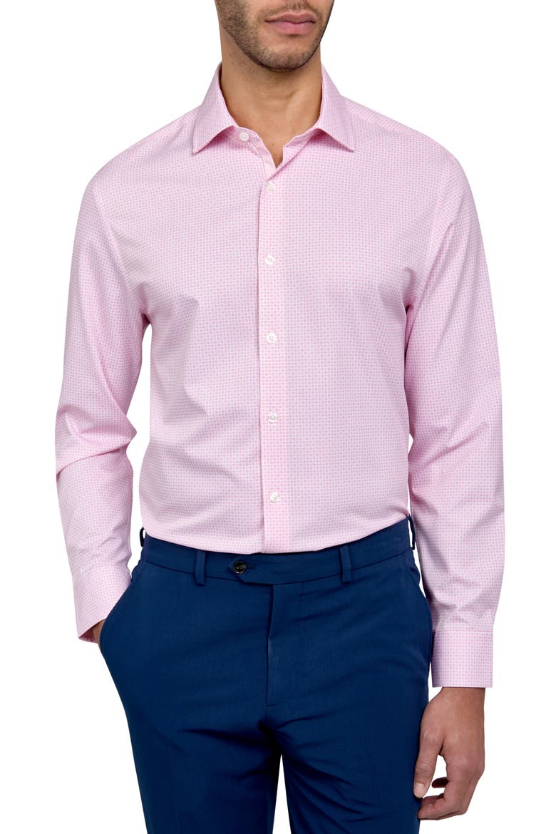Slim Fit Flower Geo Print Recycled Performance Stretch Dress Shirt, Main, color, WHITE/ PINK