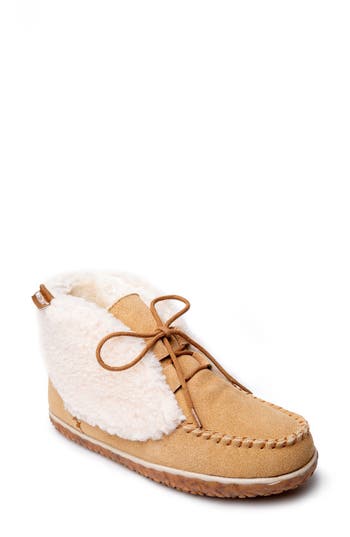 Minnetonka Torrey Faux Fur Lined Slipper Bootie In Brown