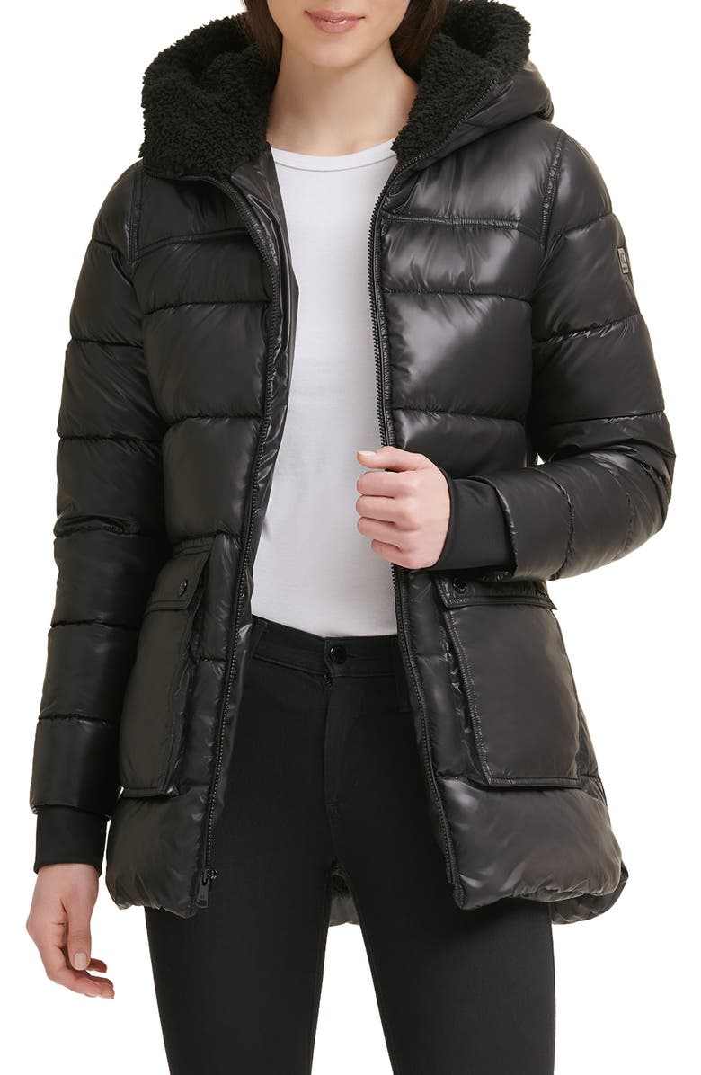 Kenneth Cole New York Faux Shearling Lined Hood Channel Quilted Puffer Parka Jacket, Alternate, color, 