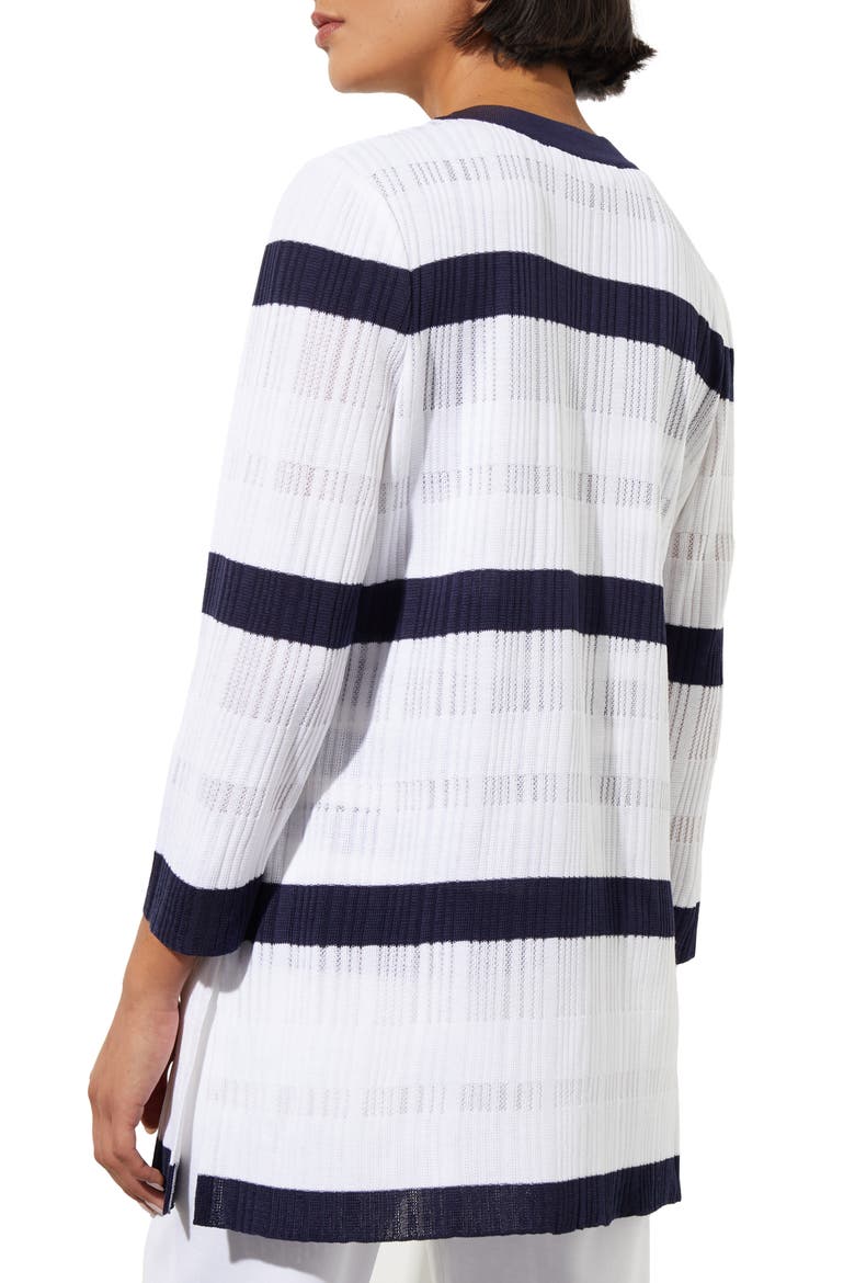 Rib Stripe Sheer Knit Jacket, Alternate, color, WHITE/ INDIGO