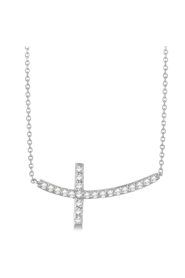 Diamond Sideways Curved Cross Pendant Necklace 14k, Main, color, 0.75ct,White Gold