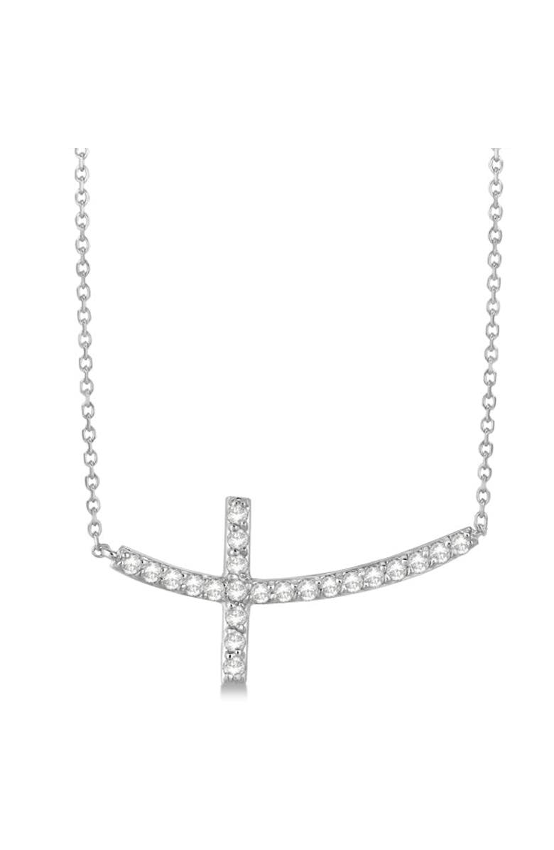 ALLUREZ Diamond Sideways Curved Cross Pendant Necklace 14k, Main, color, 0.75Ct,White Gold