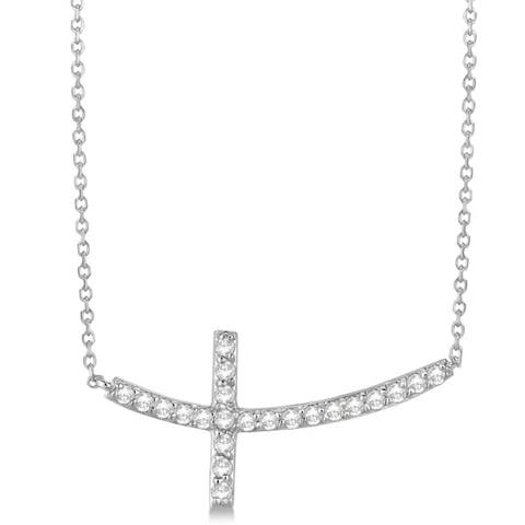 Diamond Sideways Curved Cross Pendant Necklace 14k