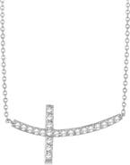ALLUREZ Diamond Sideways Curved Cross Pendant Necklace 14k
