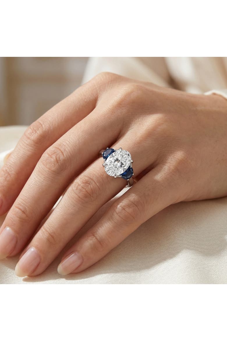 Certified 4.70Ct Oval Diamond & Blue Sapphire Ring 14k Gold Lab Grown, Alternate, color, 14k White Gold