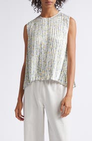 Vince Citrine Bloom Pleated Sleeveless Top