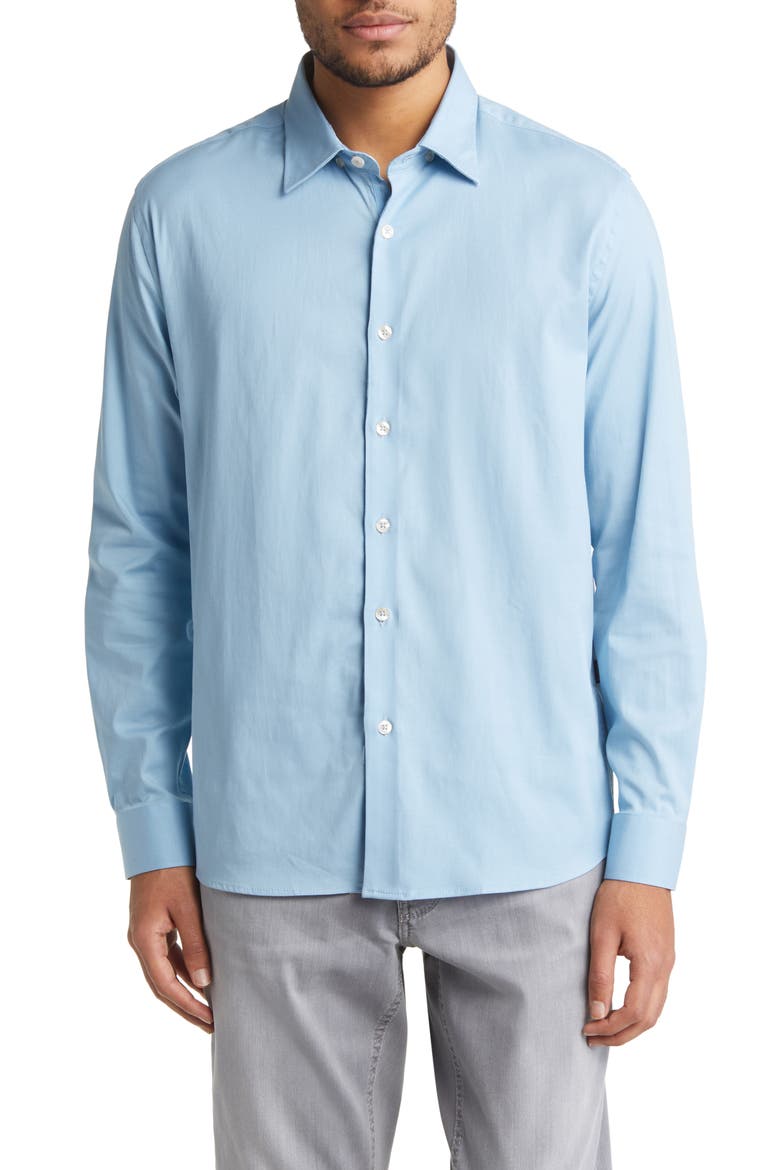 Garment Washed Long Sleeve Button-Up Shirt, Main, color, BLUE