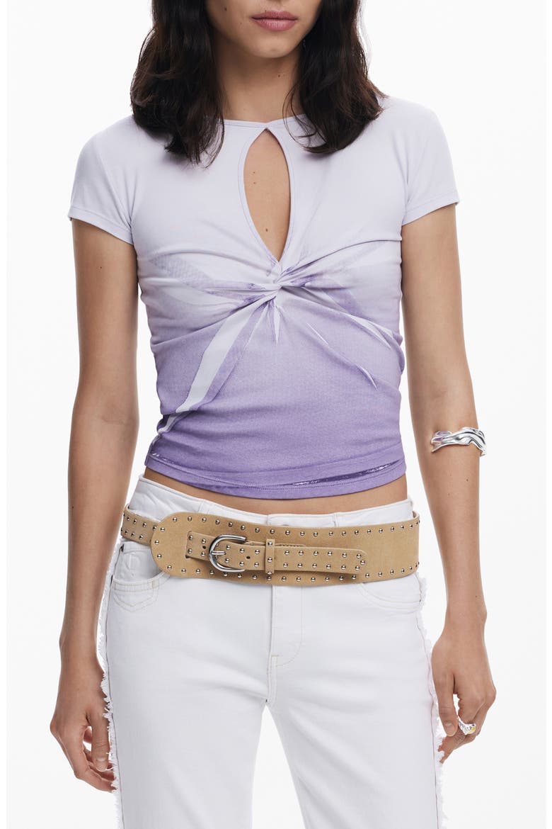 Keyhole Twist Ombré T-Shirt, Main, color, LILAC