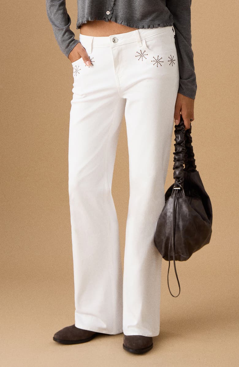 MANGO TEEN Studded Straight Leg Jeans, Main, color, Off White