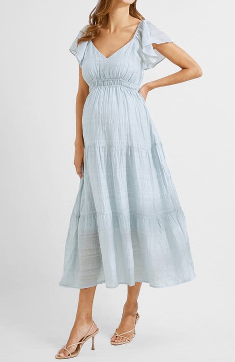 Baby Shower Ruffle Sleeve Maternity Dress