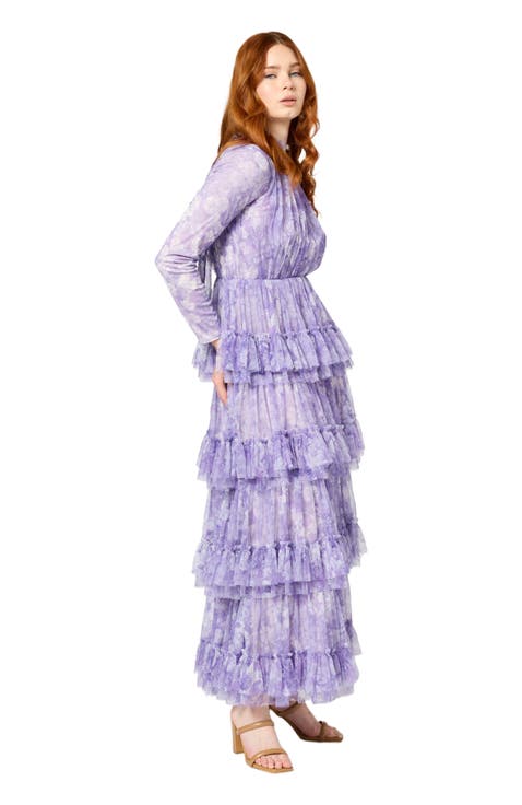 Occasion Modest Ruffle Floral Print Long Sleeves Evening Dress