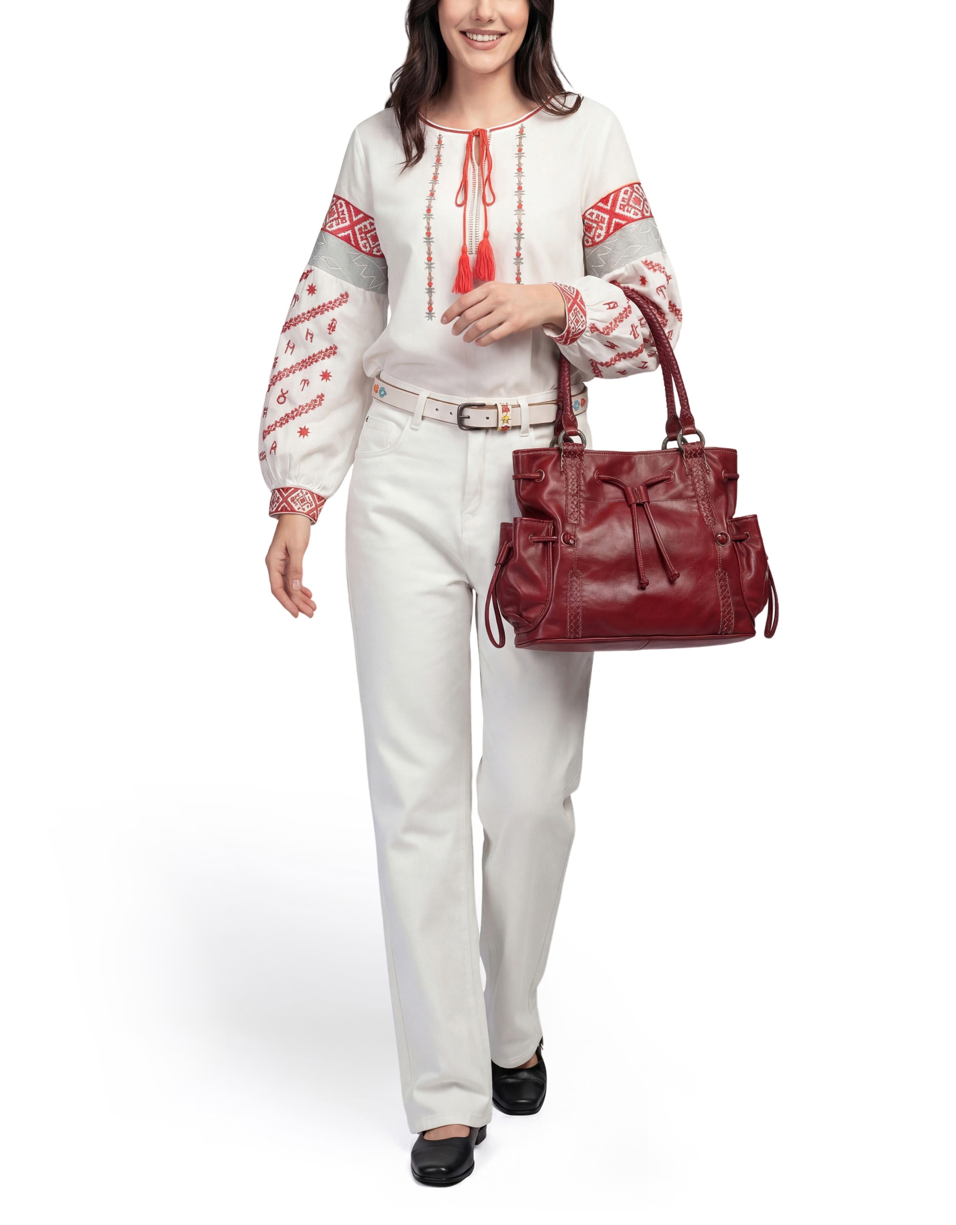 Brassia Genuine Leather Woven Utility Tote, Alternate, color, Burgundy