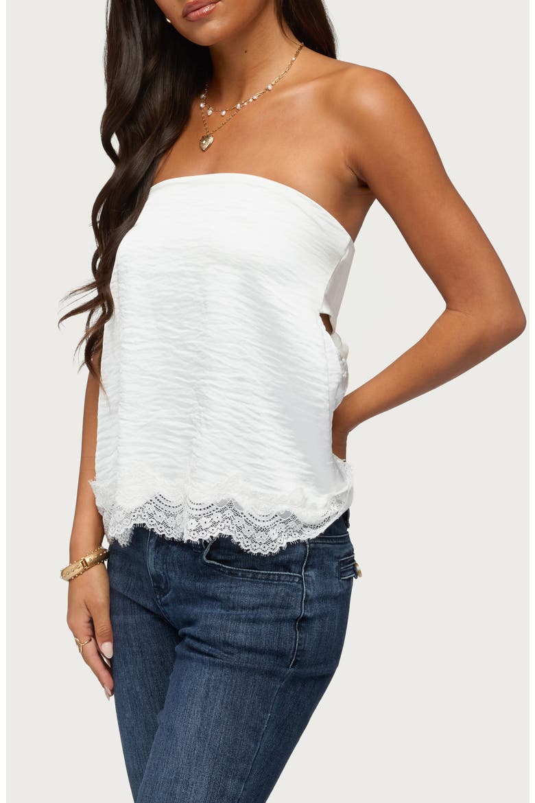 Netta Lacey Strapless Satin Top, Alternate, color, WHITE