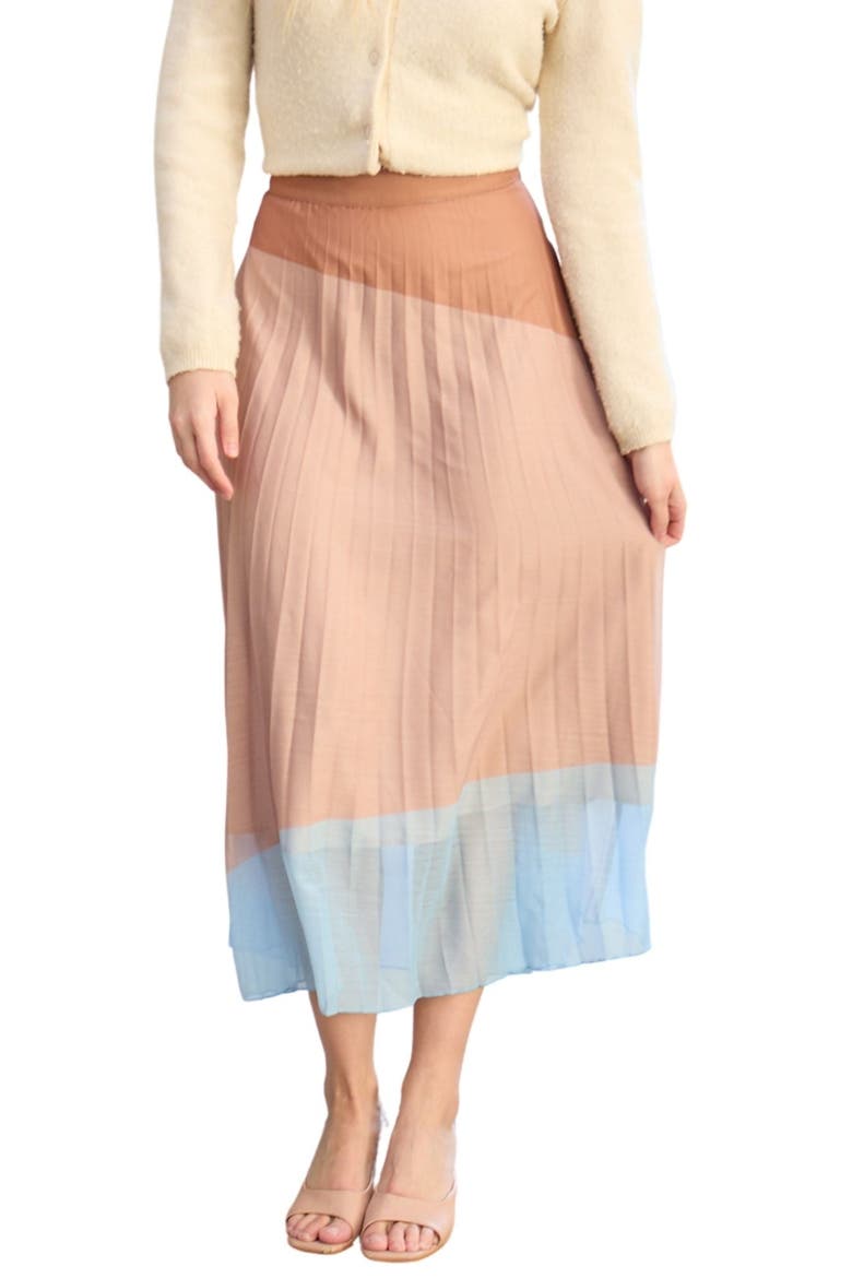 Ladbarn Colour Block Pleated Maxi Skirt, Alternate, color, Orange