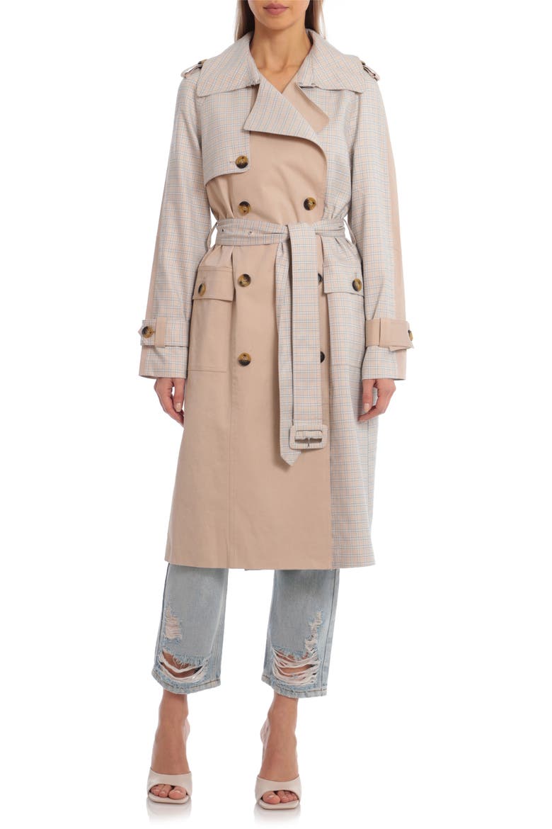 Combo Trench Coat, Main, color, GREIGE PLAID