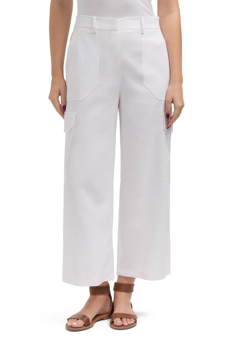 Wide Leg Linen Blend Cargo Pants, Alternate, color, WHITE
