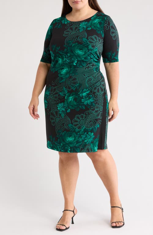 Connected Apparel Side Shirred Body-con Dress In Green