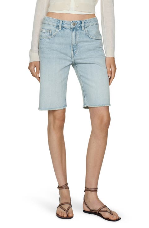 Frayed Hem Denim Bermuda Shorts