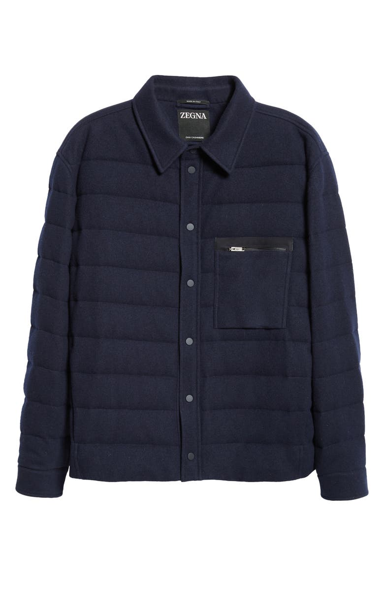 ZEGNA Oasi Quilted Water Repellent Cashmere Down Shirt Jacket, Alternate, color, Navy