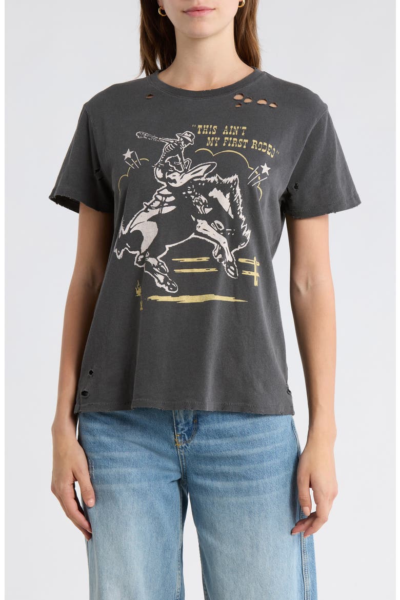 Ain't My First Rodeo Distressed Graphic T-Shirt, Main, color, VINTAGE BLACK