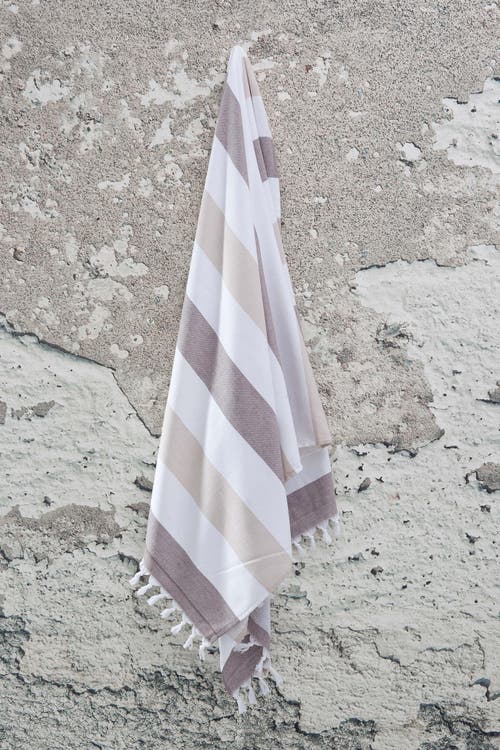 Infusezen Kapris Striped Organic Turkish Towel With Soft Terry Cloth Back In Brown