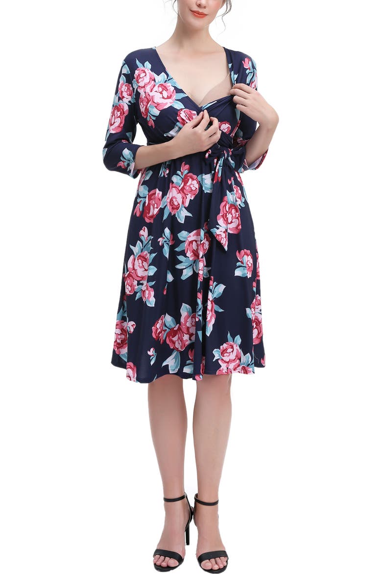 Phoebe Floral Faux Wrap Maternity Nursing Dress, Alternate, color, Multicolored