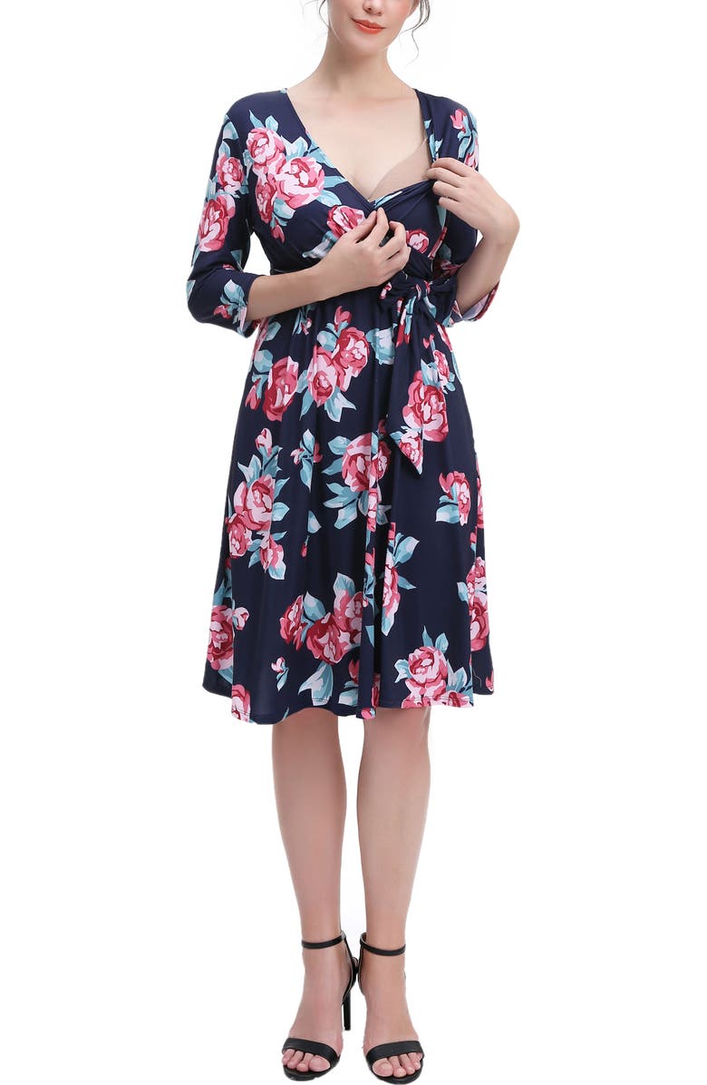 Kimi & Kai Phoebe Floral Faux Wrap Maternity Nursing Dress, Alternate, color, Multicolored