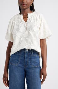 Caslon® Floral Jacquard Puff Sleeve Top