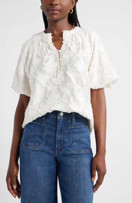 Caslon® Floral Jacquard Puff Sleeve Top