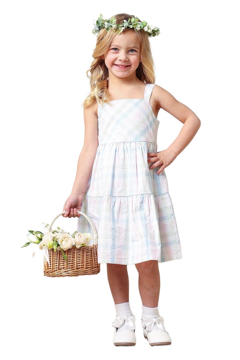 Girls' Organic Tiered Sundress, Kids, Alternate, color, Easter Check