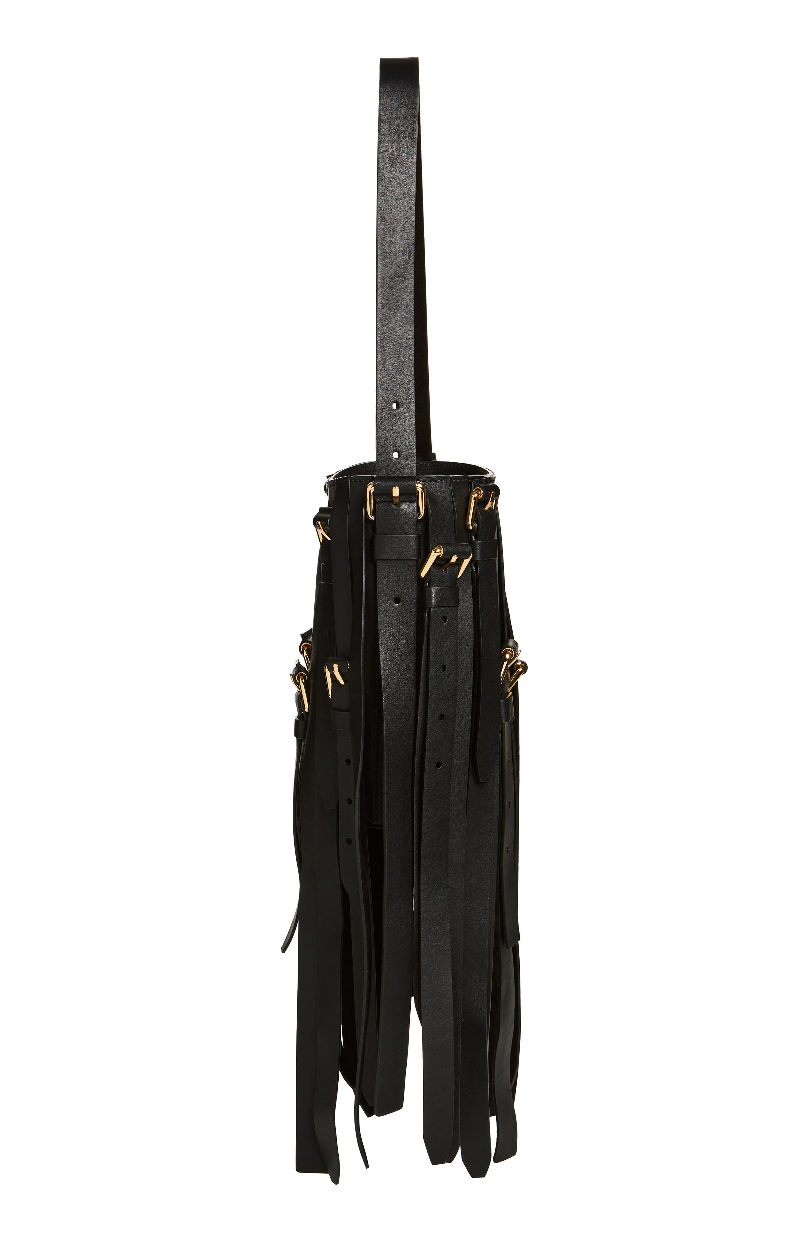 Moschino Small Multibelts Leather Bucket Bag, Alternate, color, 