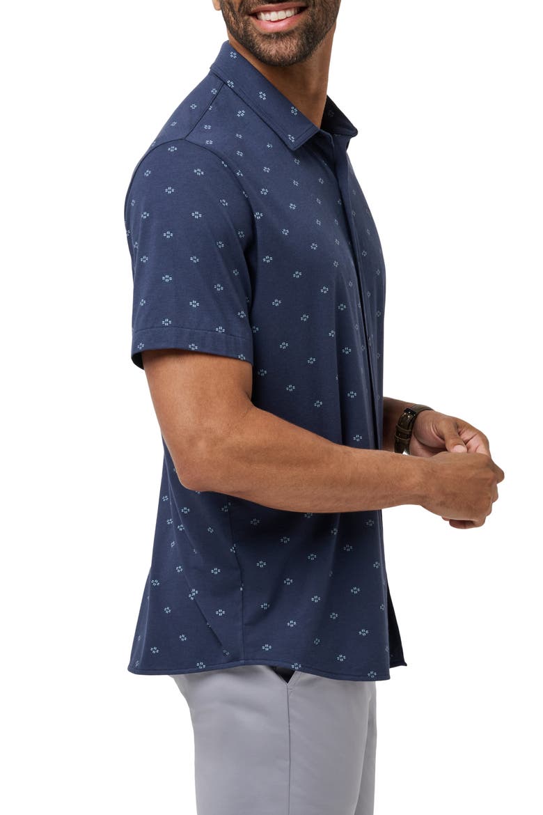 Shore of It Geo Print Short Sleeve Button-Up Knit Shirt, Alternate, color, TOTAL ECLIPSE