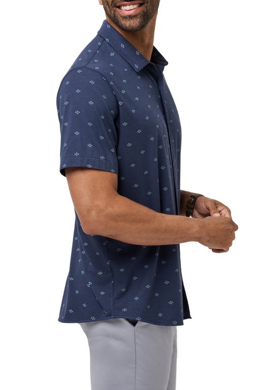 Travismathew Shore Of It Geo Print Short Sleeve Button-up Knit Shirt In Blue